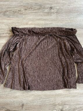 Addition Elle Off-the-Shoulder Brown Textured Knit Top